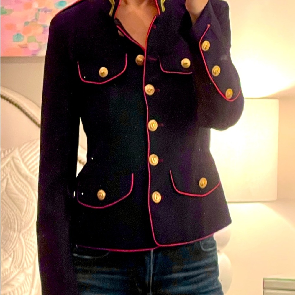 Women's Navy Military-Style Blazer with Red Piping